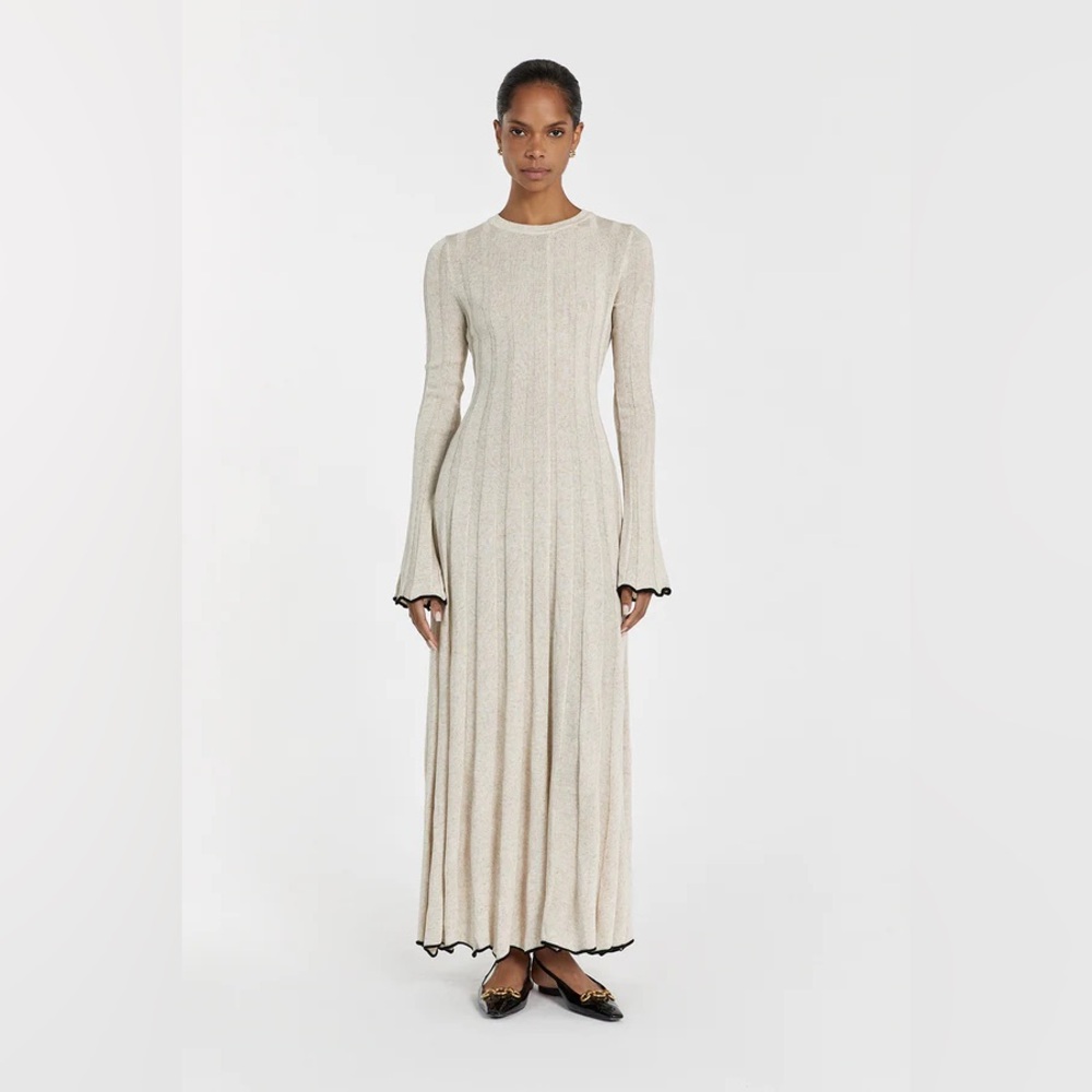 DISSH FLORA NATURAL CONTRAST KNIT MIDI DRESS